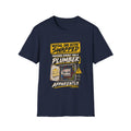 Electrician Humor T-Shirt — "Neutral and Active Swapped, Previous Sparky Was a Plumber Apparently"