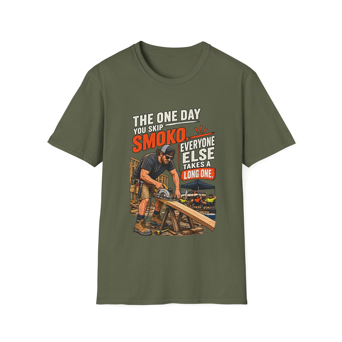Smoking BBQ T‑Shirt — “The One Day You Skip Smoko…” Grill Cook Tee