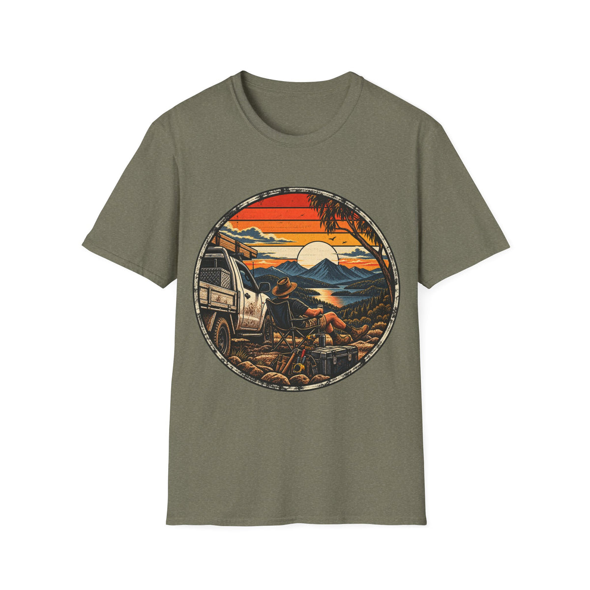 Camping Sunset T-Shirt — Vintage Mountain Campfire Graphic