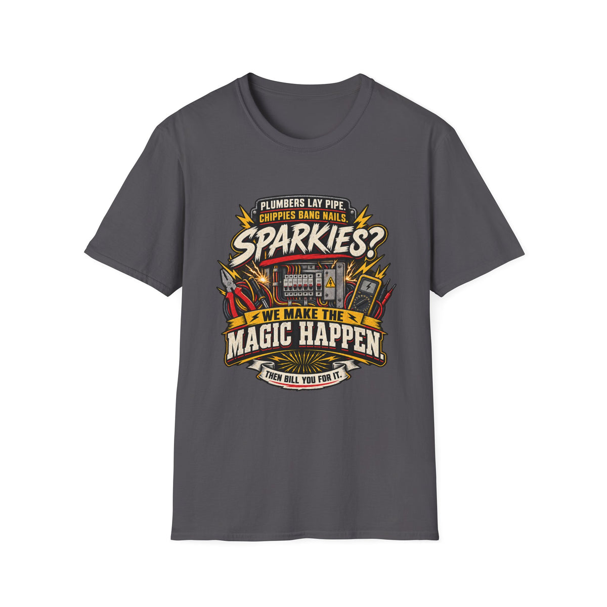 Electrician T-Shirt — "Sparkies? We Make the Magic Happen" Vintage Trade Tee