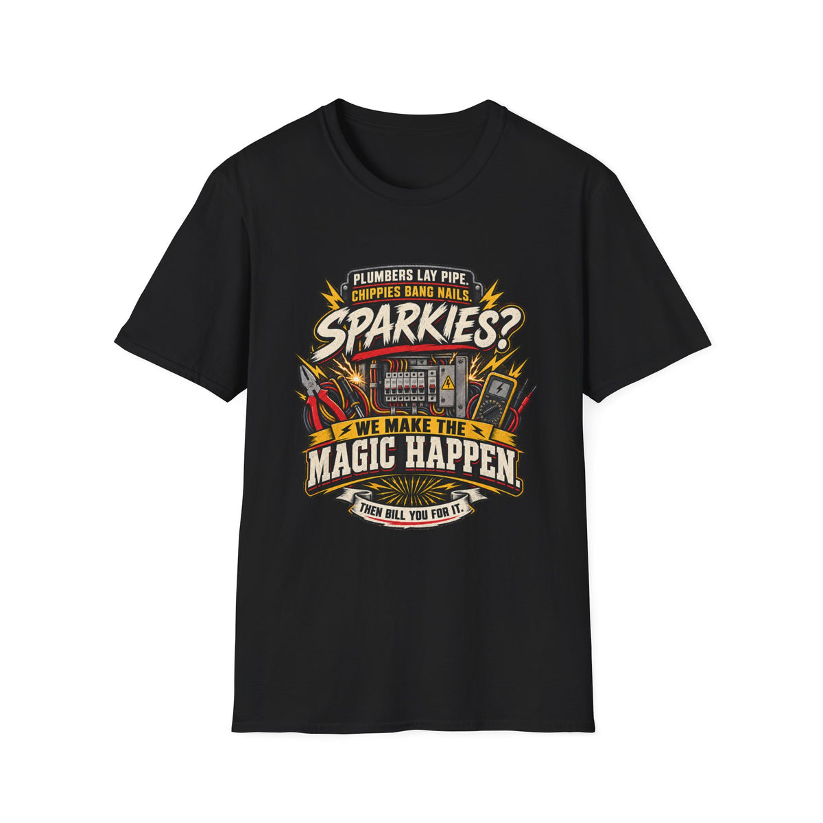 Electrician T-Shirt — "Sparkies? We Make the Magic Happen" Vintage Trade Tee