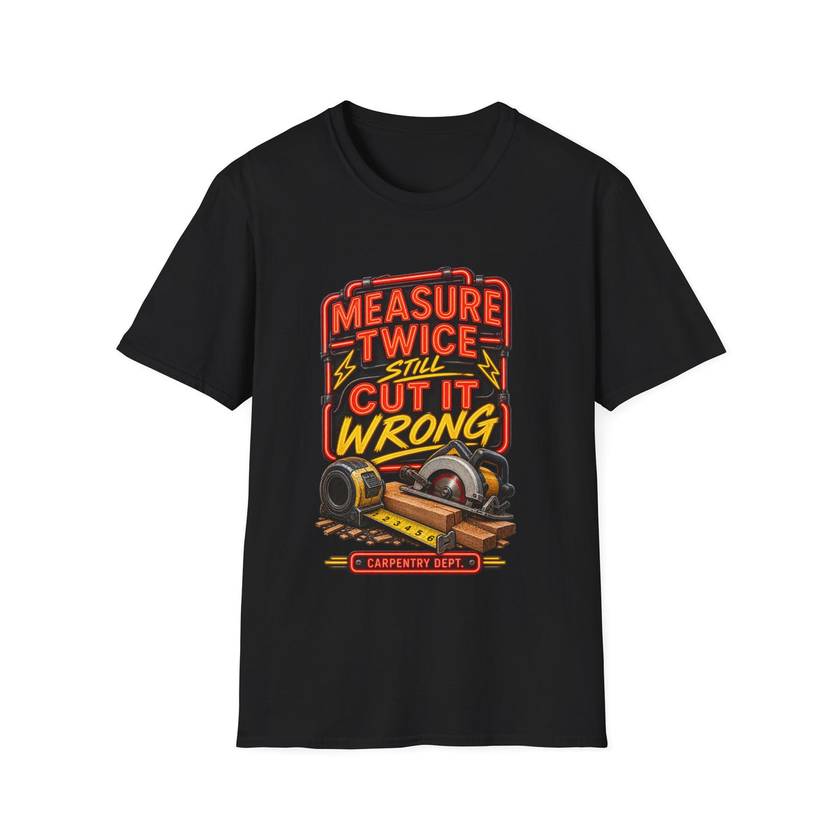 Carpenter T-Shirt — "Measure Twice Still Cut It Wrong" Vintage Woodworking Tee