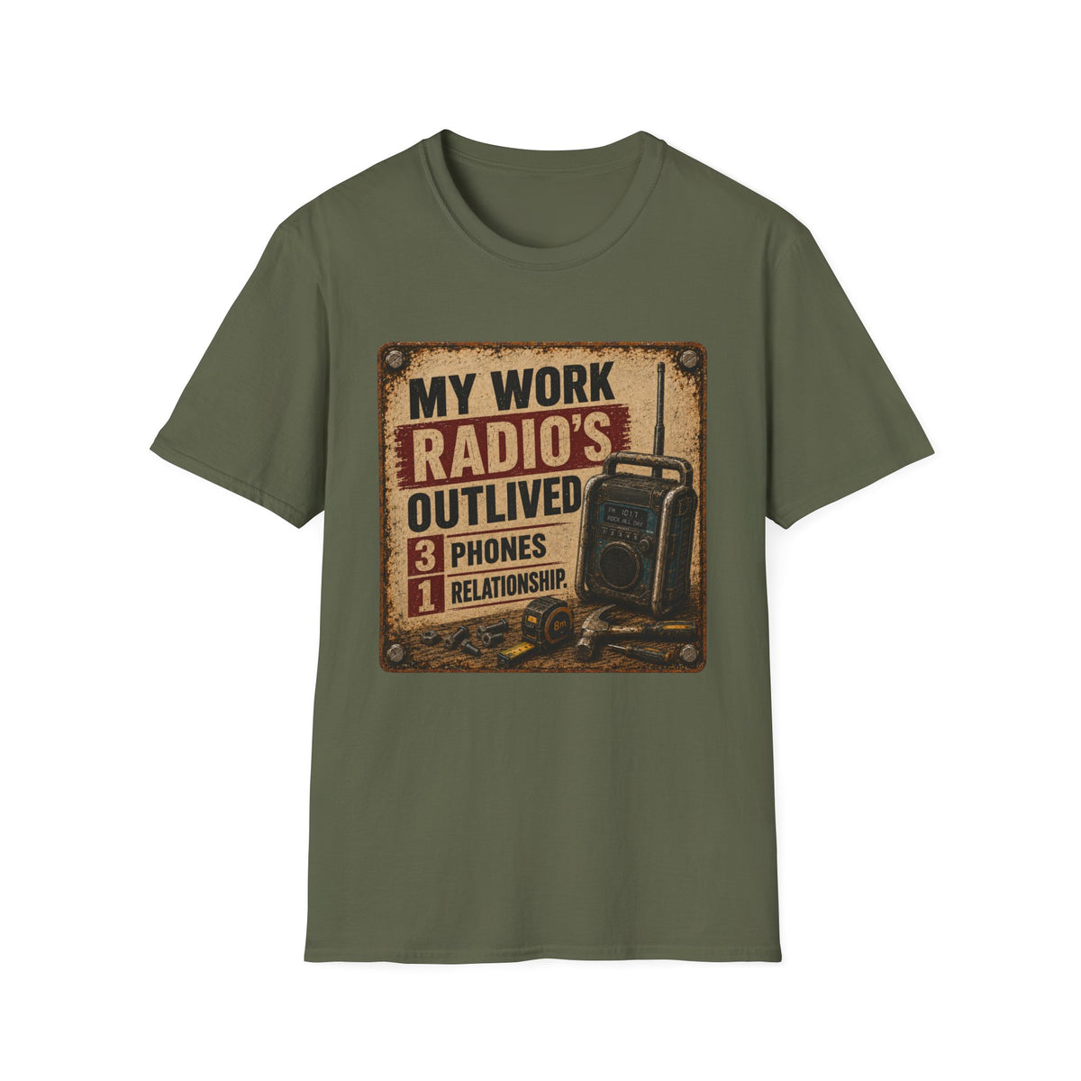 Radio Technician T-Shirt — "My Work Radio's Outlived 3 Phones 1 Relationship" Vintage Walkie Talkie Tee
