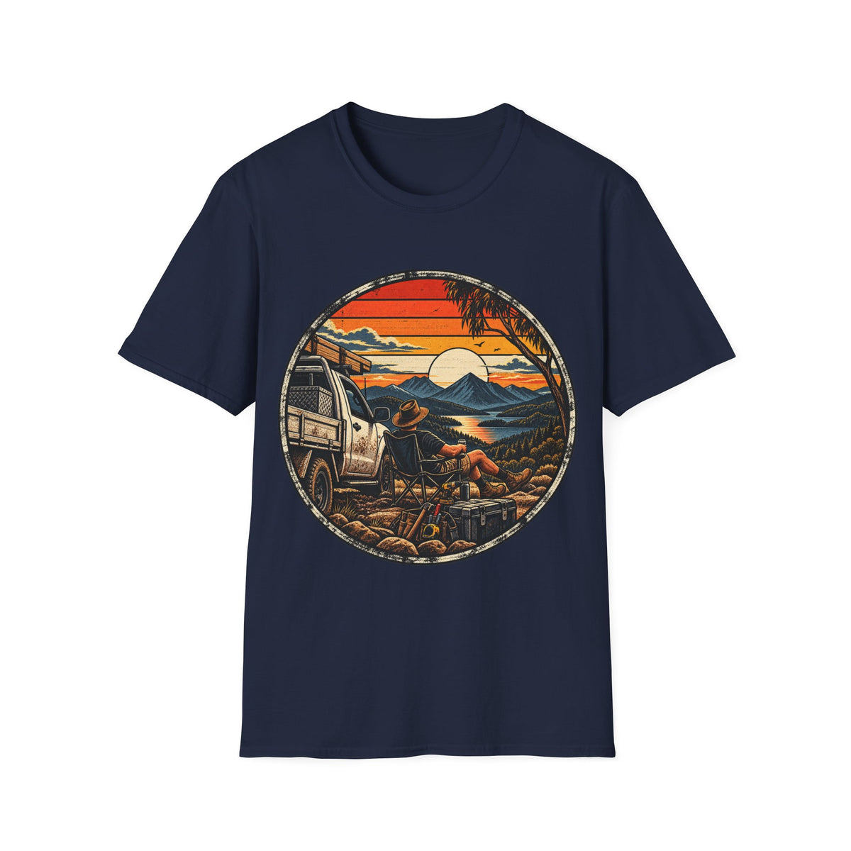 Camping Sunset T-Shirt — Vintage Mountain Campfire Graphic