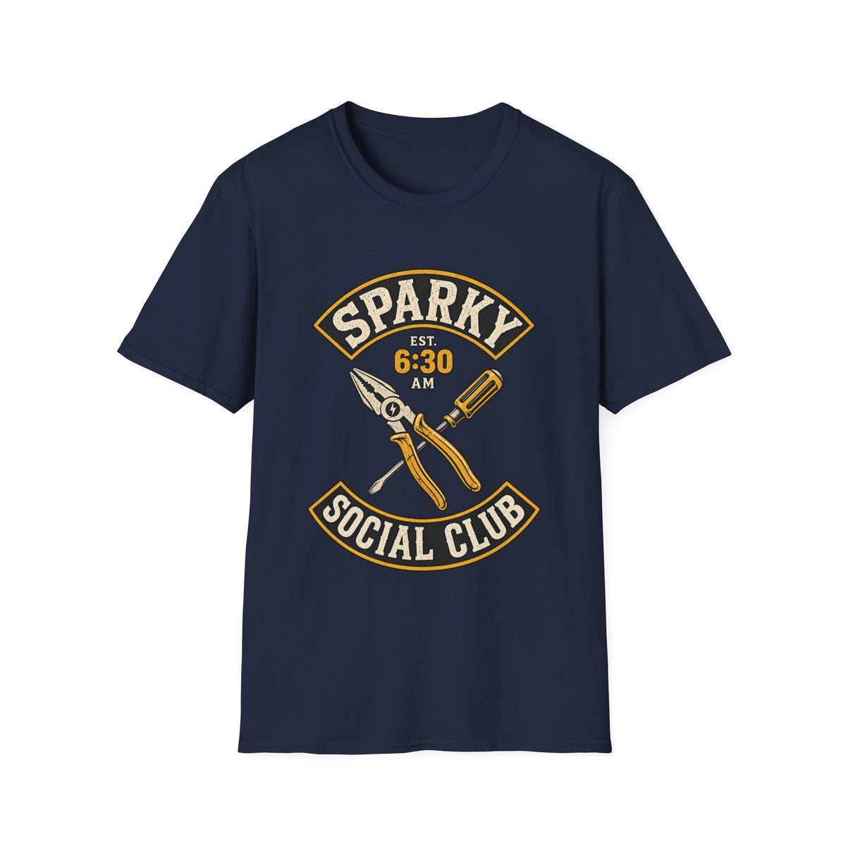 Sparky Social Club T-Shirt – 6:30 AM Electrician Tools Graphic Tee