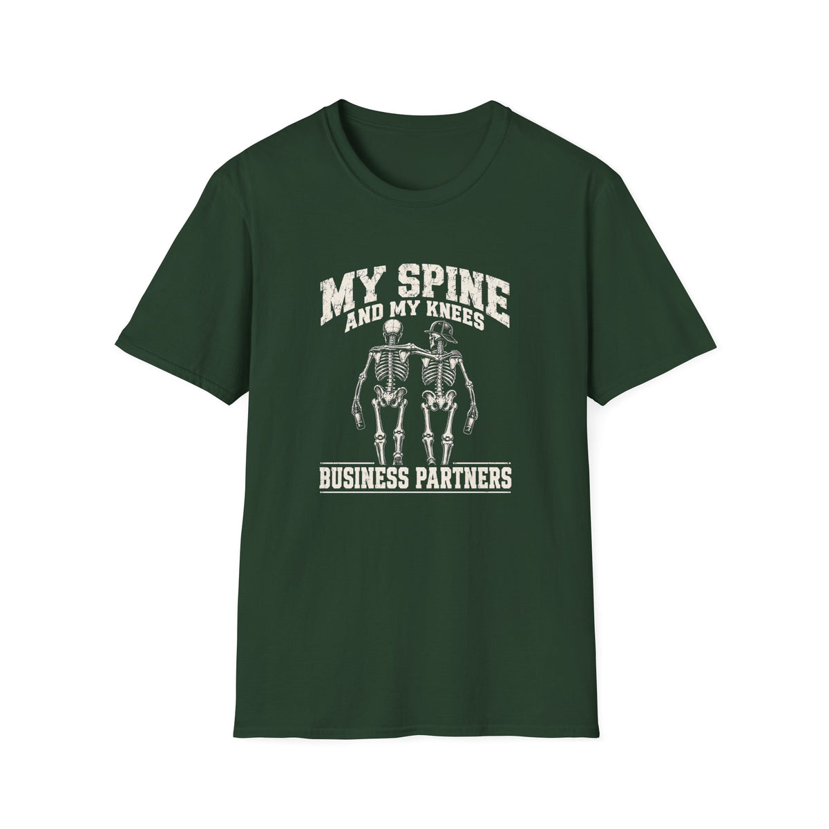 Funny Skeleton 'My Spine And My Knees, Business Partners' T-Shirt