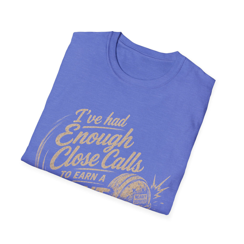 Stunt Double T-Shirt — "I’ve Had Enough Close Calls to Earn a Stunt Double" Vintage Helmet Graphic