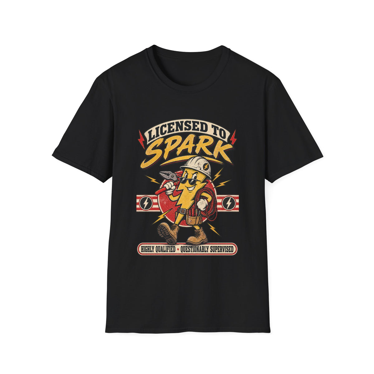 Licensed to Spark T-Shirt — Electrician Retro Cartoon Tee