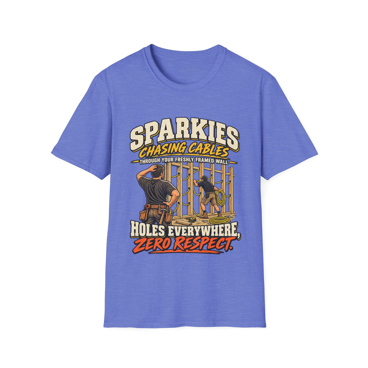 Electrician T-Shirt - "Sparkies Chasing Cables, Holes Everywhere, Zero Respect" Vintage Tradesman Tee