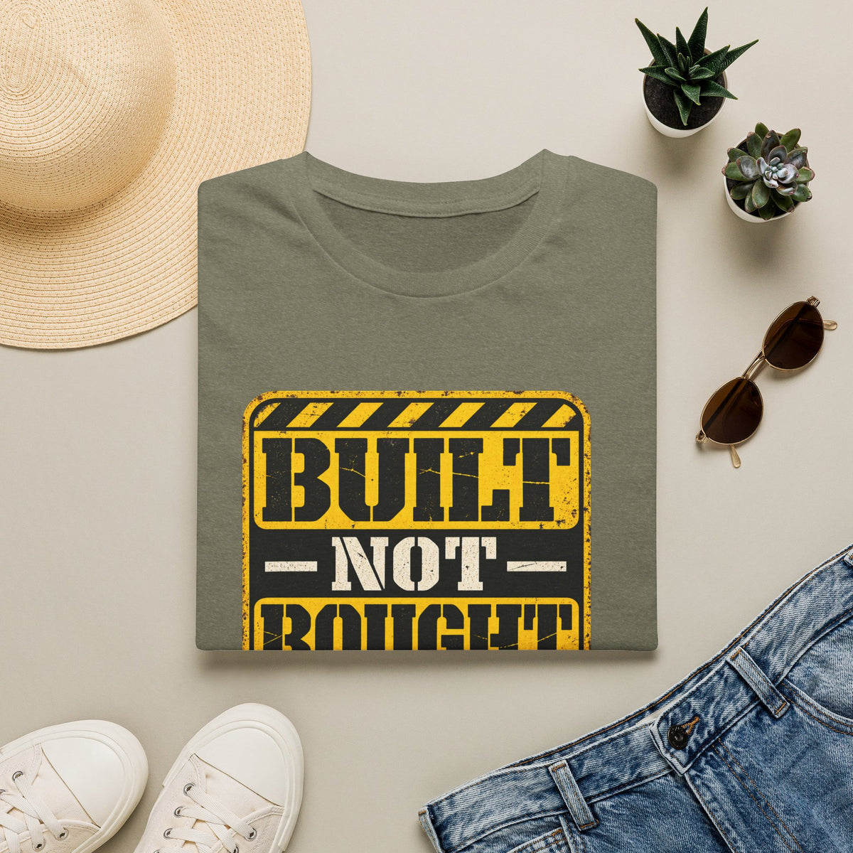 Built Not Bought T‑Shirt — Vintage Construction & Motorcycle Pride Tee