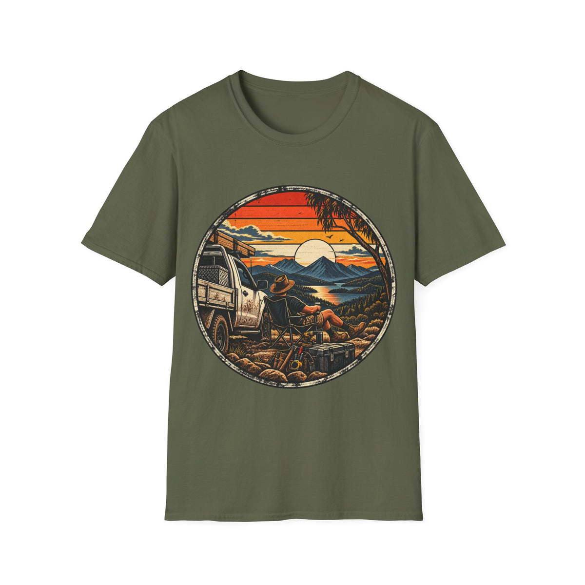 Camping Sunset T-Shirt — Vintage Mountain Campfire Graphic