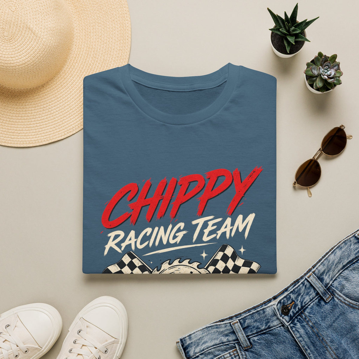 Racing T-Shirt — "Chippy Racing Team" Vintage Checkered Flag Tee