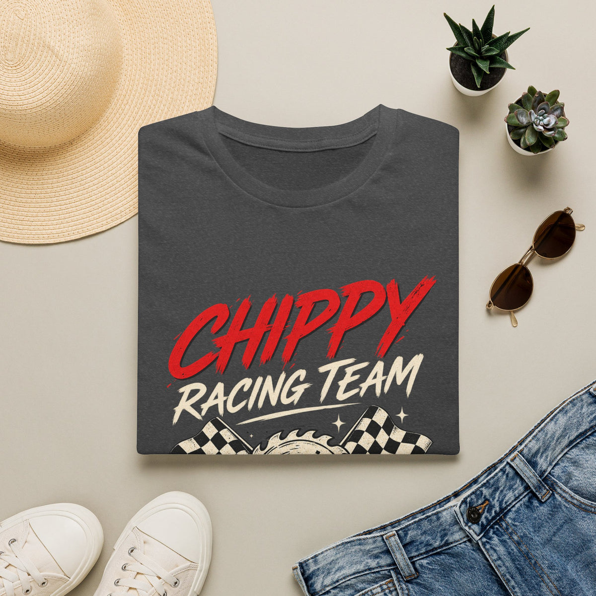 Racing T-Shirt — "Chippy Racing Team" Vintage Checkered Flag Tee