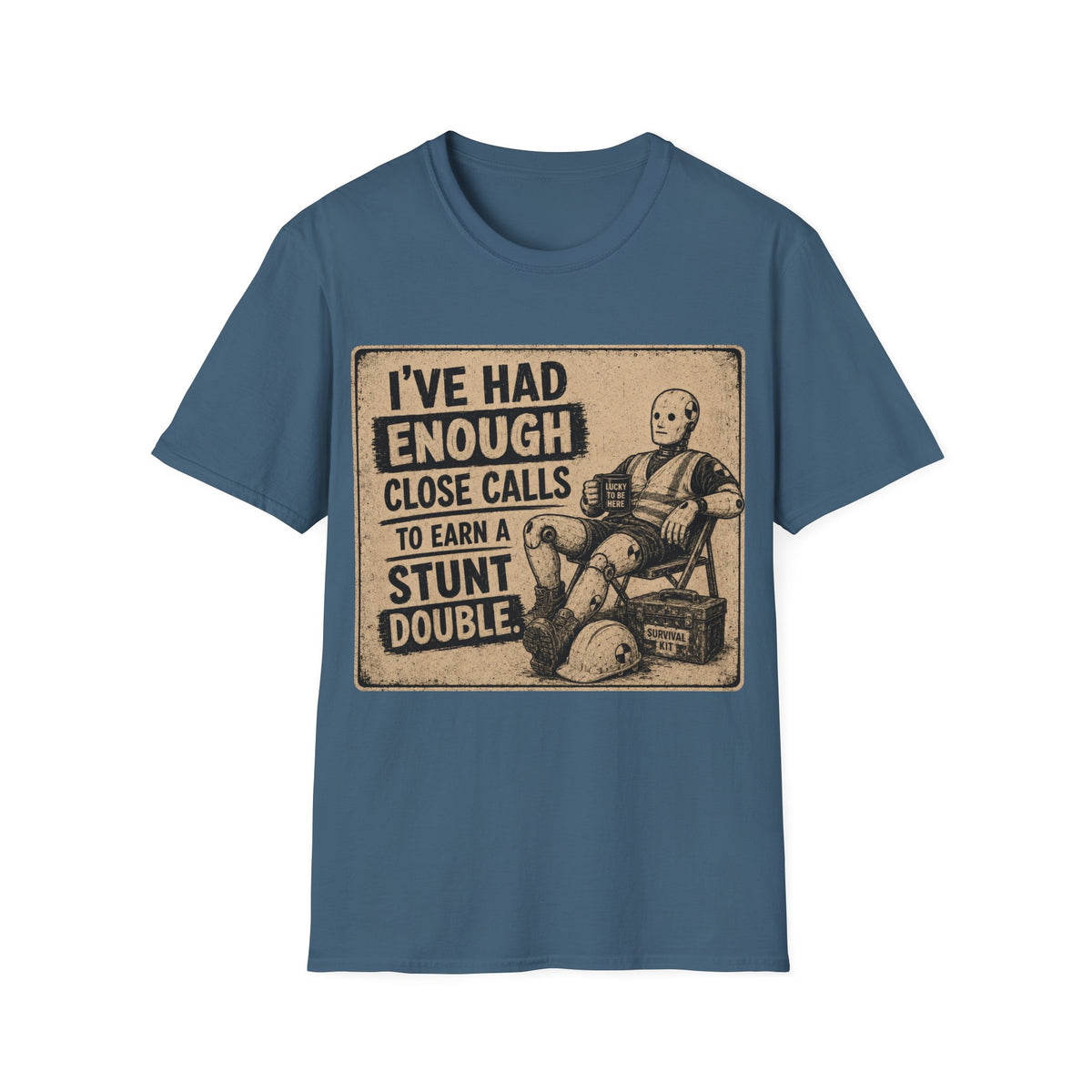T-Shirt — "I've Had Enough Close Calls to Earn a Stunt Double" Vintage Crash Test Dummy Graphic