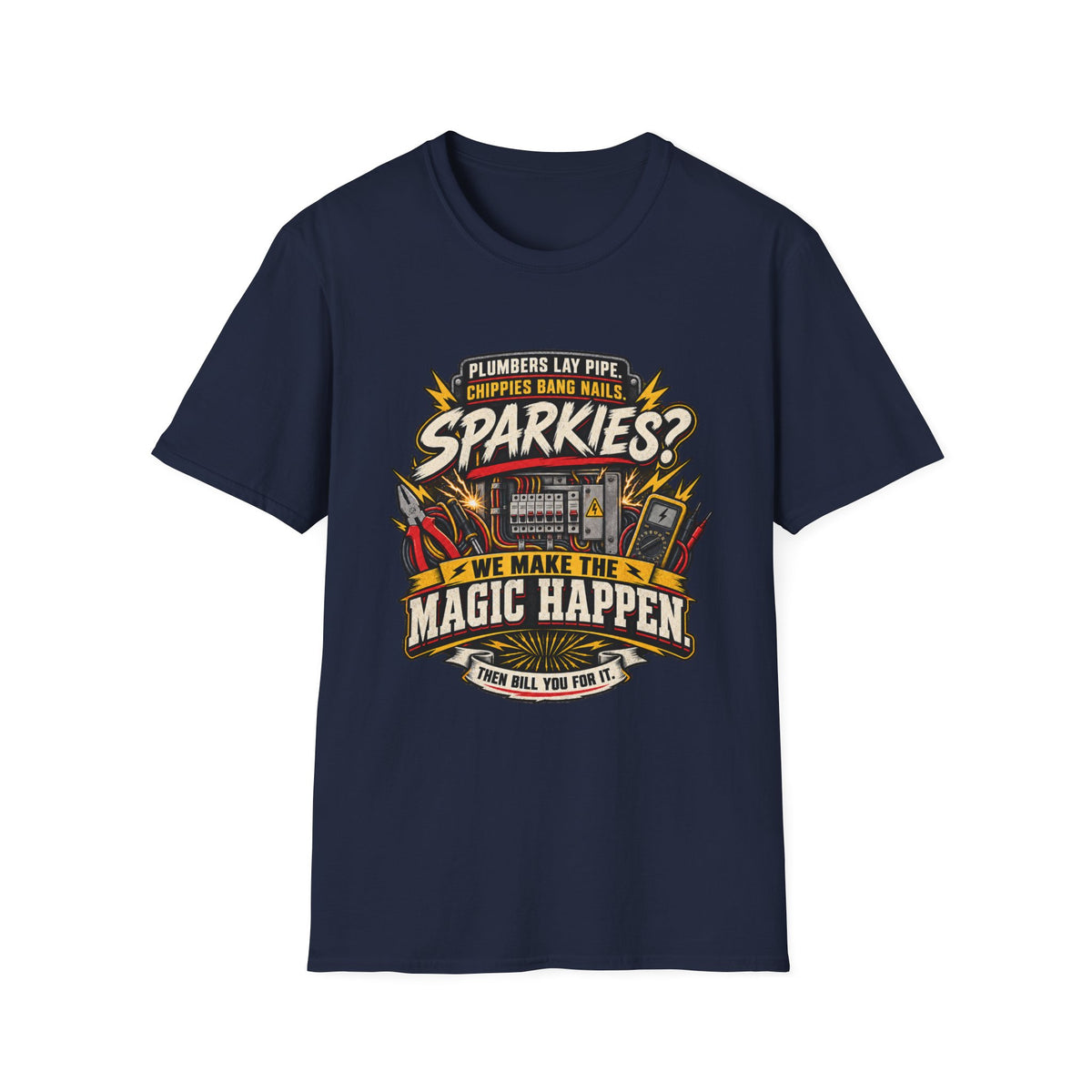 Electrician T-Shirt — "Sparkies? We Make the Magic Happen" Vintage Trade Tee