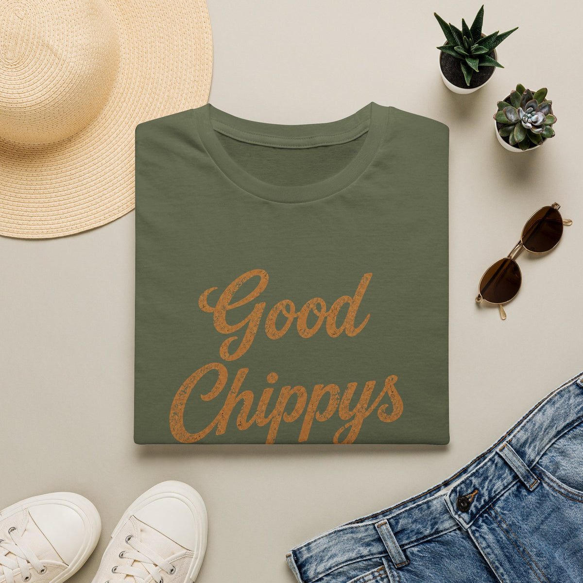 Good Chippys Aren't Cheap T-Shirt — Funny Vintage Script Tee
