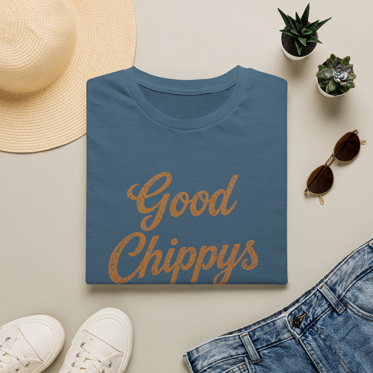 Good Chippys Aren't Cheap T-Shirt — Funny Vintage Script Tee