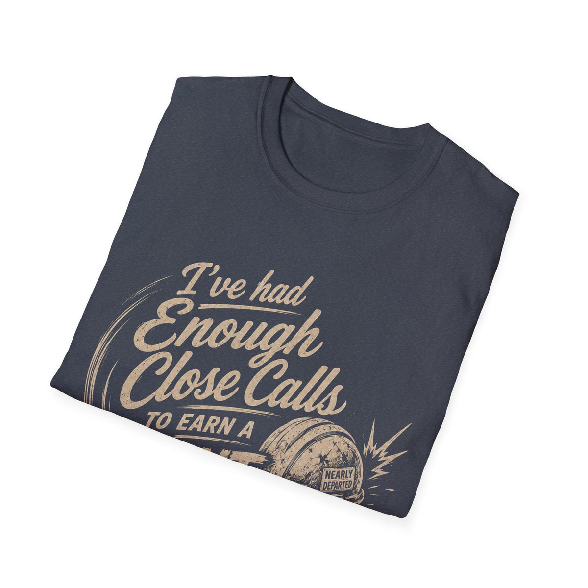Stunt Double T-Shirt — "I’ve Had Enough Close Calls to Earn a Stunt Double" Vintage Helmet Graphic