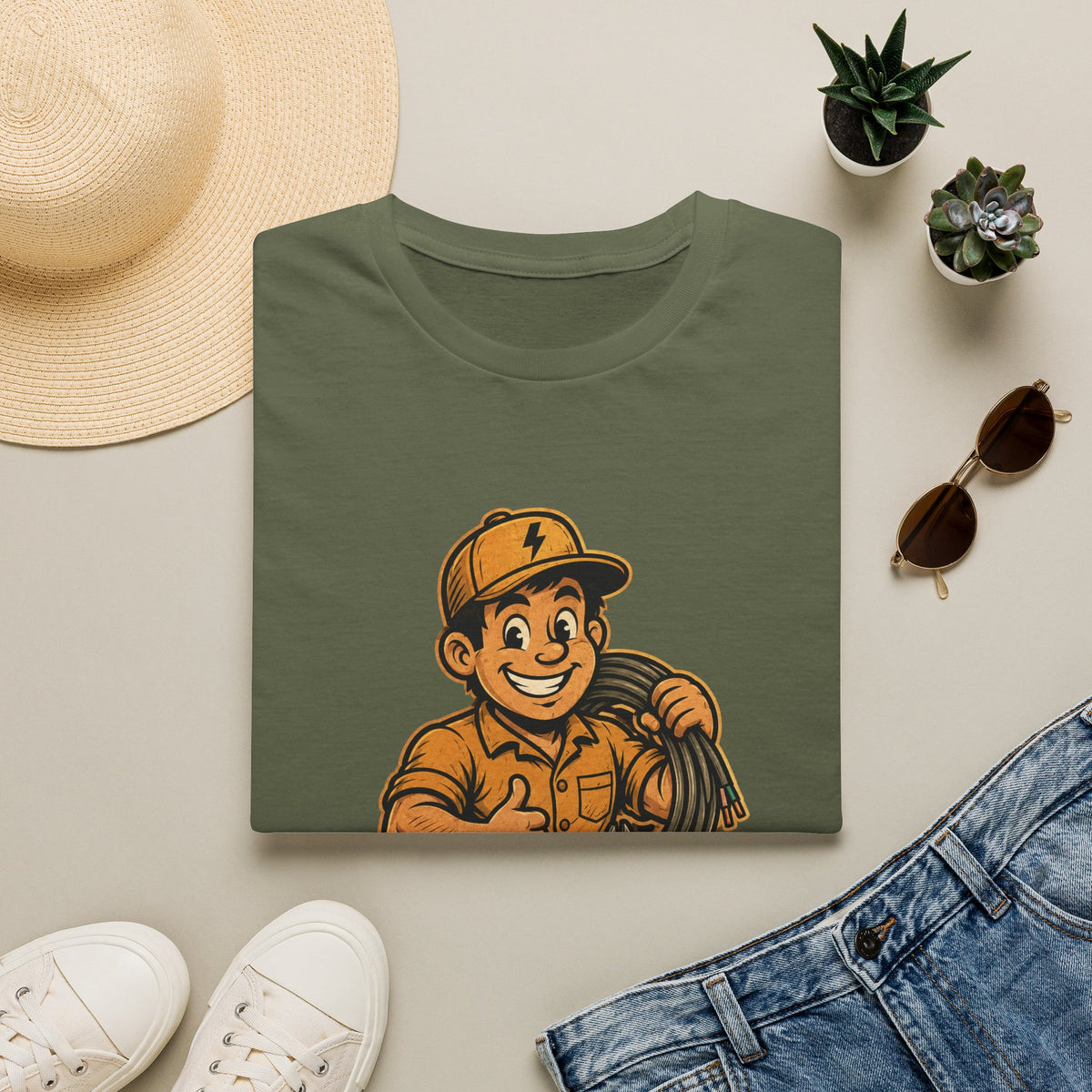 Sparky Electrician T-Shirt — Retro Tradesman Crew Tee
