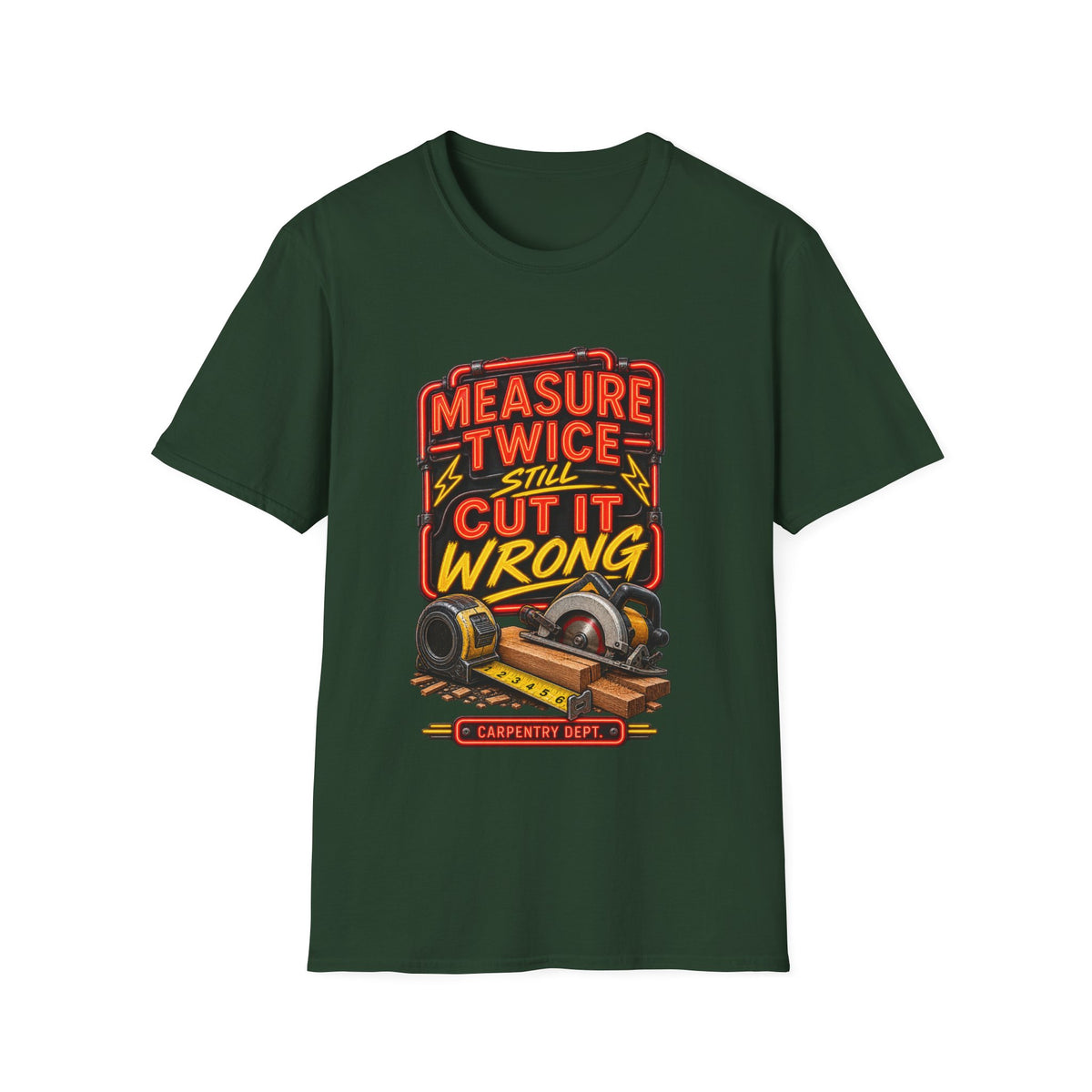 Carpenter T-Shirt — "Measure Twice Still Cut It Wrong" Vintage Woodworking Tee